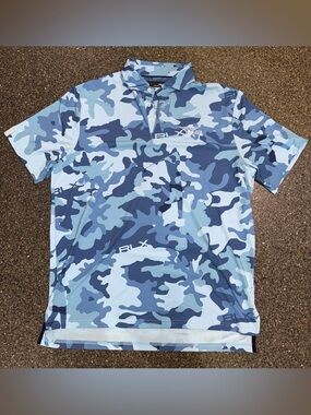 RLX Ralph Lauren Large Golf Polo Shirt Blue Camo AFA Embroidery